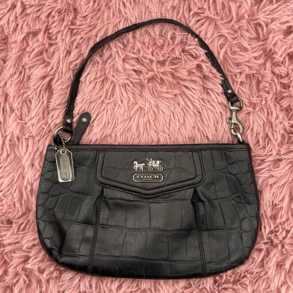Y2K Vintage Coach Croc-Embossed Black Leather